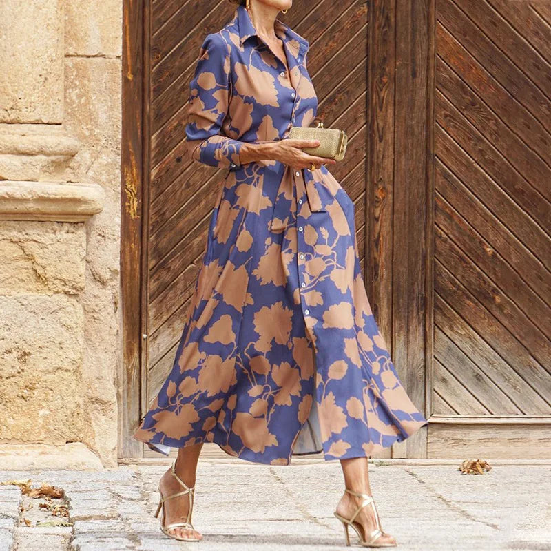Floriza | Klassisches Hemdkleid für Damen mit Blumenmuster und langen Ärmeln