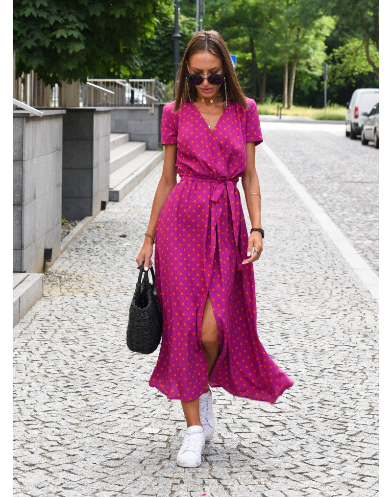 Linda | Bequemes Midikleid für Damen mit V-Ausschnitt und kurzen Ärmeln