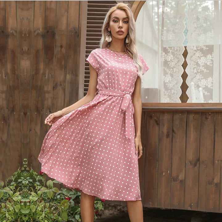 Beth | Polka Bloom Midikleid für Damen mit Punkten und Rundhalsausschnitt