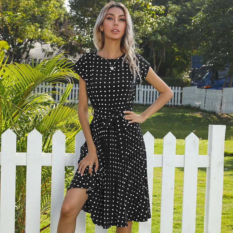 Beth | Polka Bloom Midikleid für Damen mit Punkten und Rundhalsausschnitt