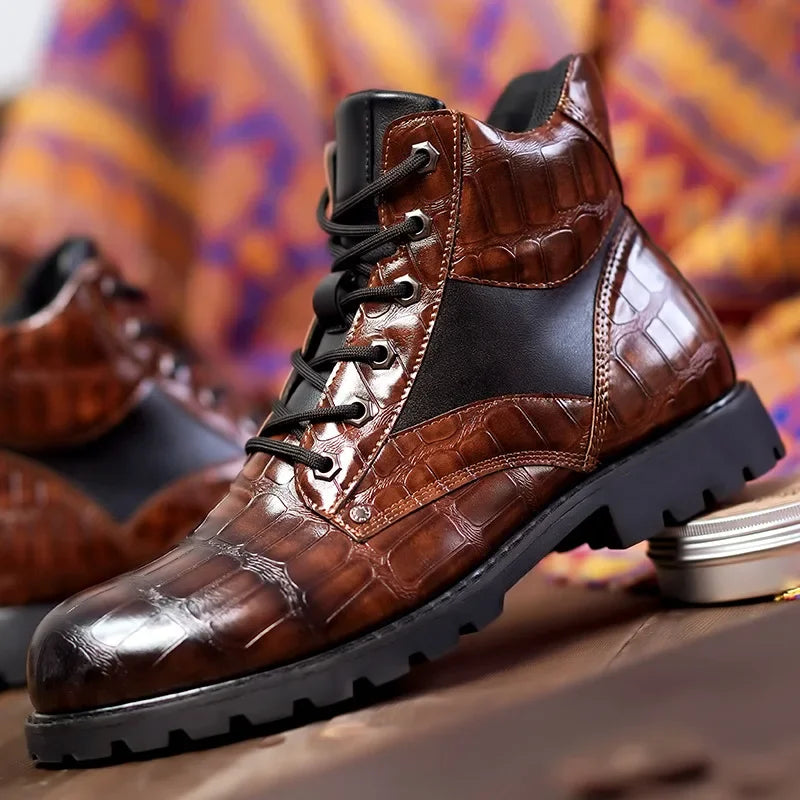 Rendell | Krokodillederstiefel für Herren mit flachem Absatz