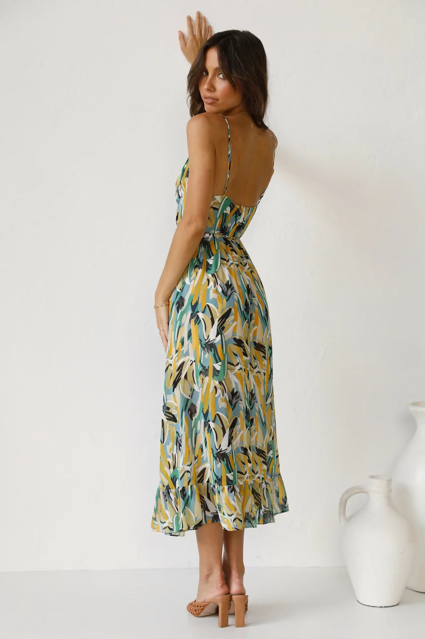 Lily | Elegantes Midikleid für Damen mit V-Ausschnitt und Spaghettiträgern