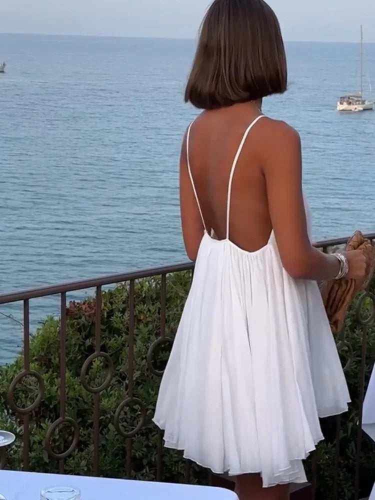Jennah | Summer Minikleid für Damen mit V-Ausschnitt und Spaghettiträgern