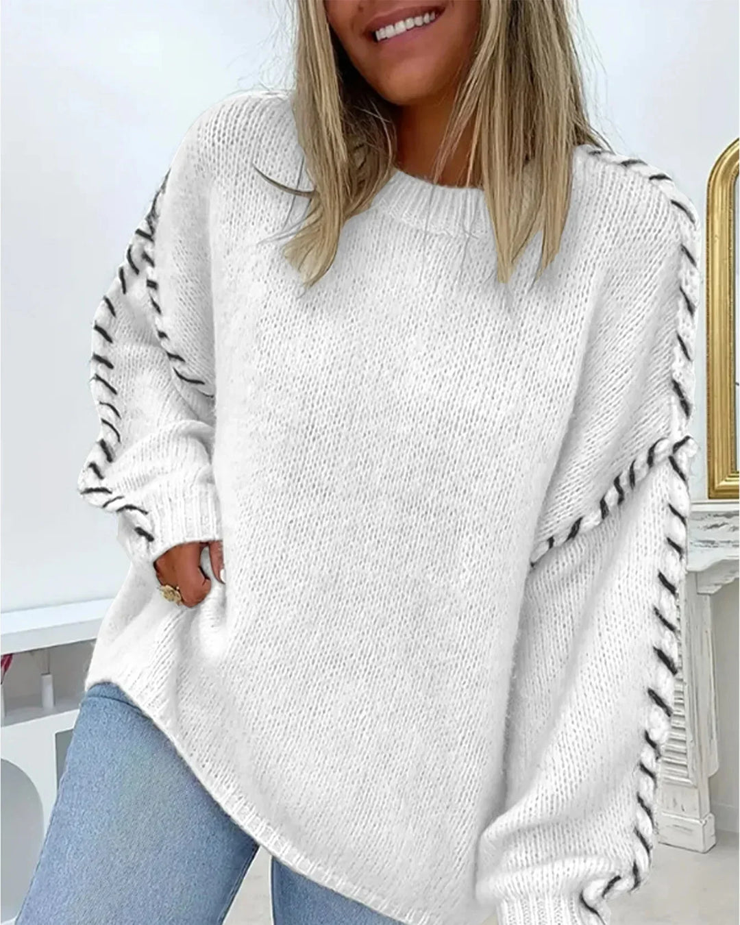 Amara | Lässiger warmer Strickpullover für Damen mit Rundhalsausschnitt