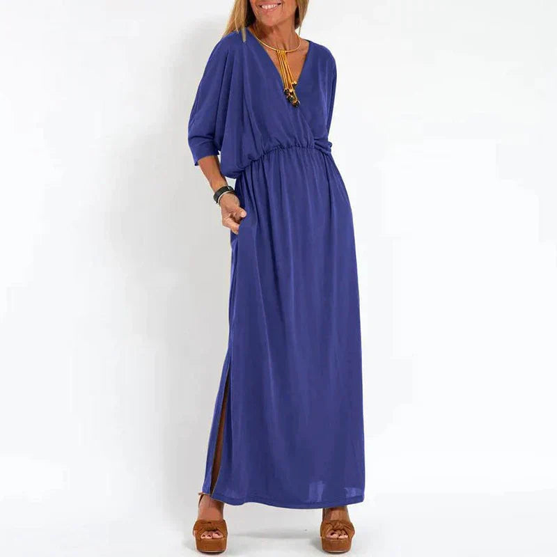 Angelica | Langes Vintage-Maxikleid für Damen mit Seitenschlitz an der hohen Taille