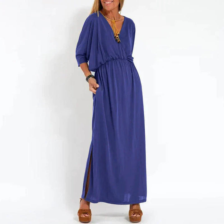 Mariah | Klassisches Maxi-Kleid für Damen mit V-Ausschnitt und 3/4-Ärmeln