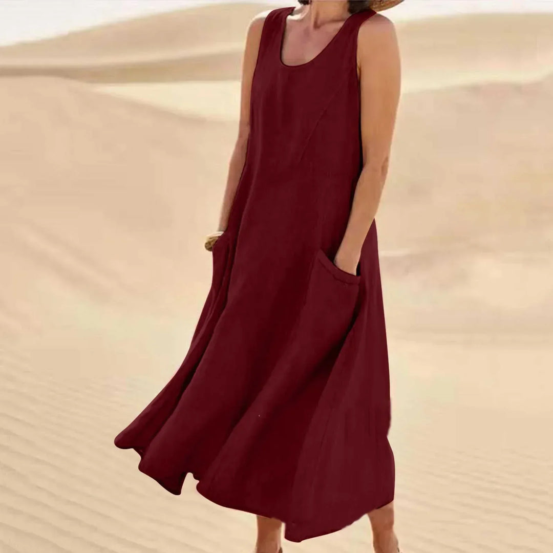 Tina | Sommer Kleid für Damen mit Rundhalsausschnitt und langen Ärmeln
