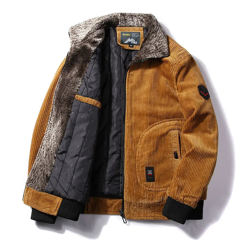 Herren Bomberjacke mit Taschen und Plüschkragen