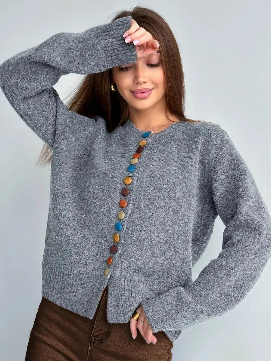 Der Noelle | Knopf-Akzent Cardigan für Damen mit Rundhalsausschnitt