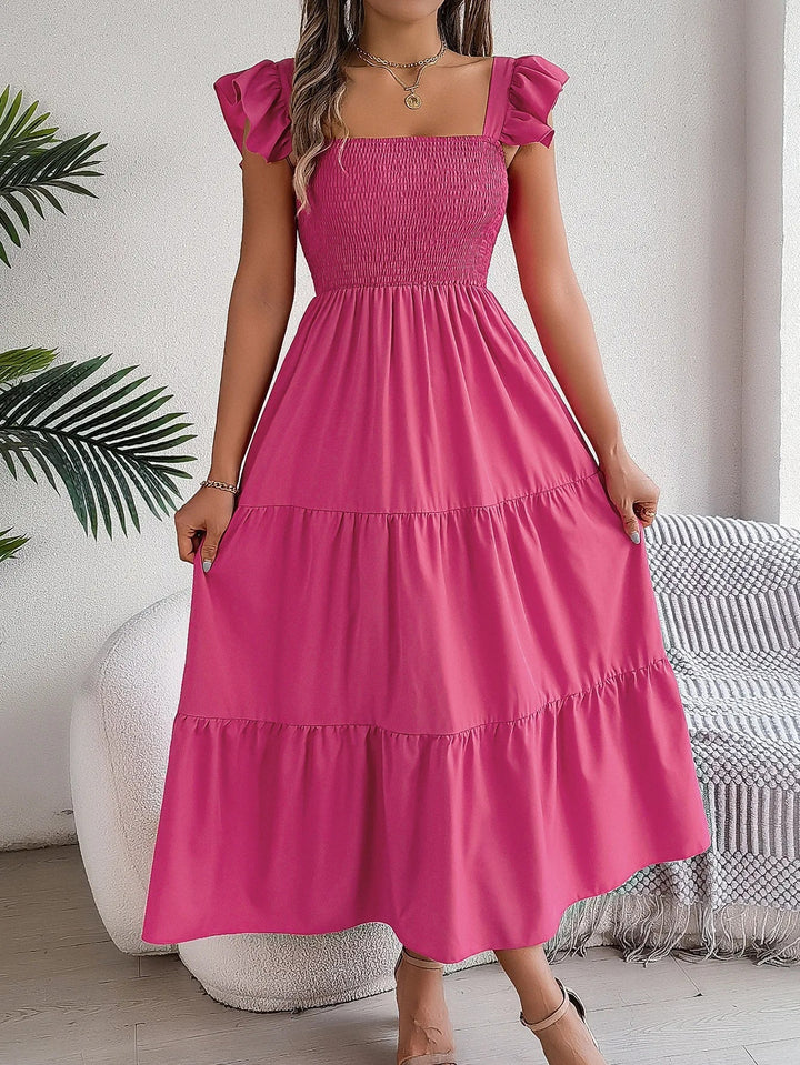 Yessa | Elegantes Stufen-Midikleid für Damen mit eckigem Ausschnitt
