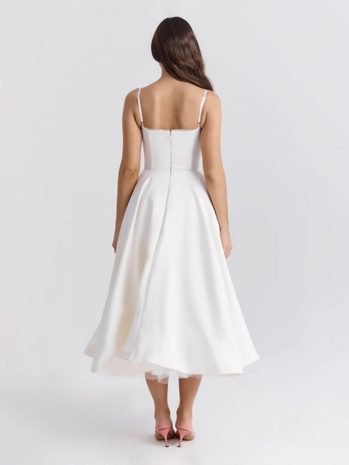Ophira | Elegantes Korsett-Midi-Kleid für Damen mit Spaghettiträgern
