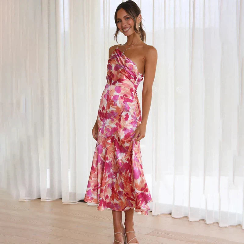Saar | Verfeinertes schulterfrei-Midikleid für Damen mit Blumenprint
