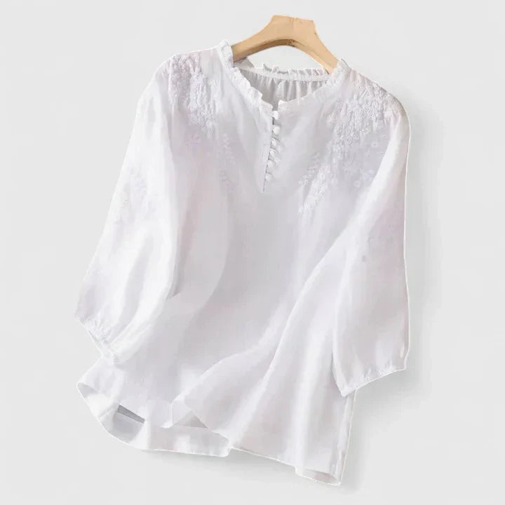 Victoria | Elegante Bluse für Damen mit Knopfleiste und Blumenmuster