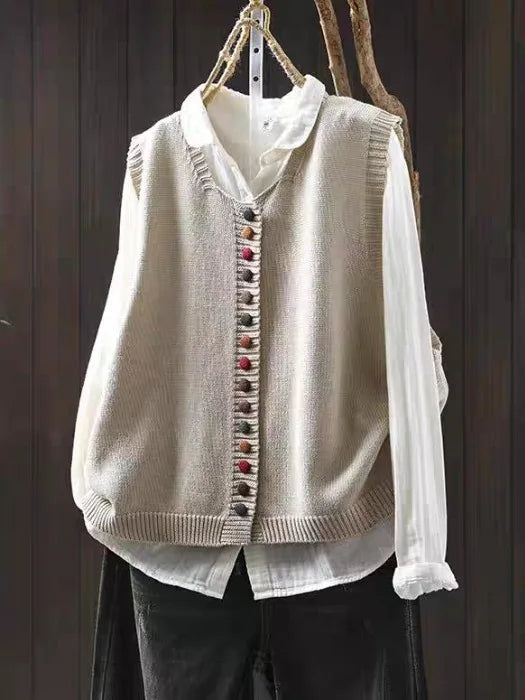 Die Rosalie | Strickweste mit Rundhalsausschnitt und langen Ärmeln