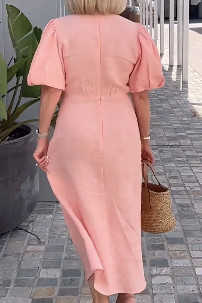 Natasha | Elegantes V-Ausschnitt Midikleid für Damen mit kurzen Ärmeln