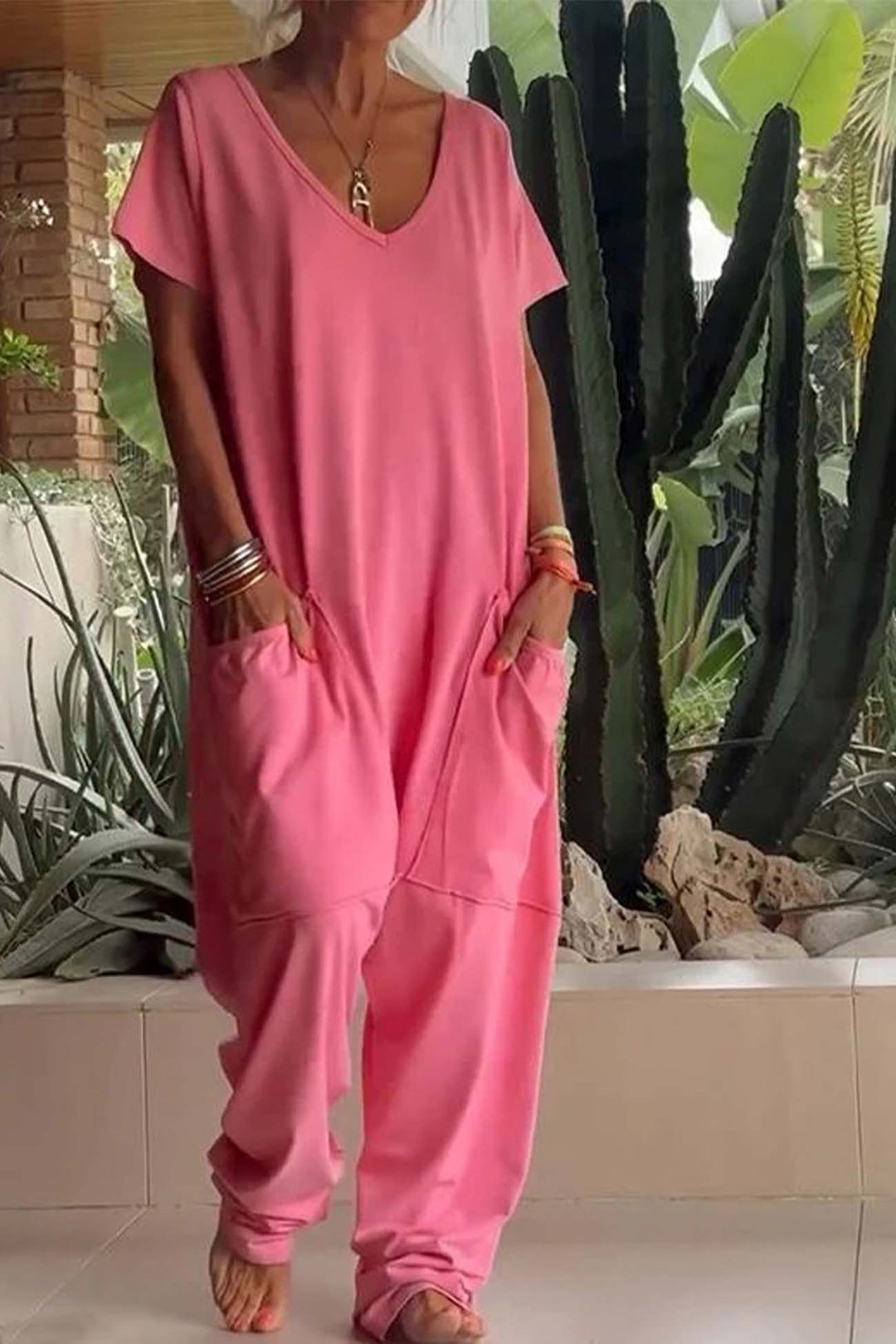 Reshiel | Lässiger Stil Jumpsuit für Damen mit V-Ausschnitt und kurzen Ärmeln
