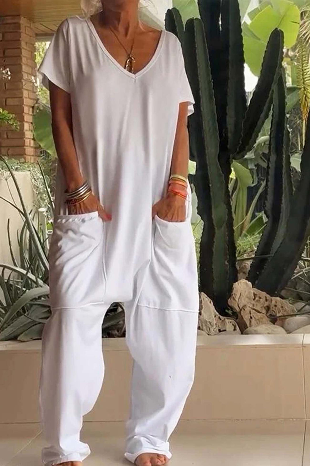 Reshiel | Lässiger Stil Jumpsuit für Damen mit V-Ausschnitt und kurzen Ärmeln