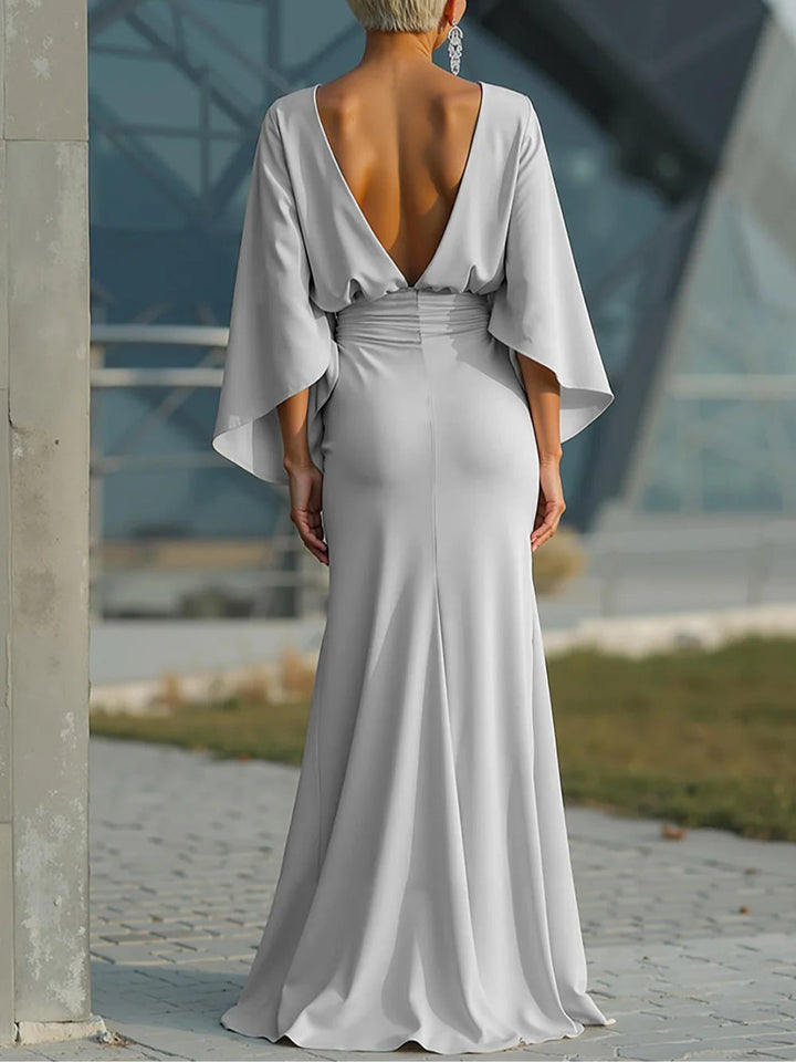 Clara | Elegantes V-Ausschnitt, rückenfreies Maxikleid ohne Ärmel für Damen