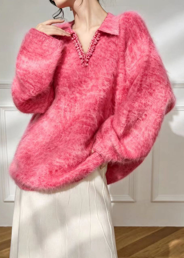 Damen Polopullover mit Spitze und V-Ausschnitt