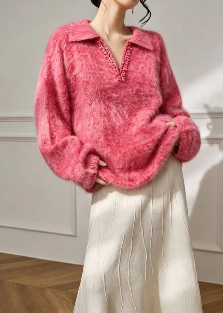 Damen Polopullover mit Spitze und V-Ausschnitt