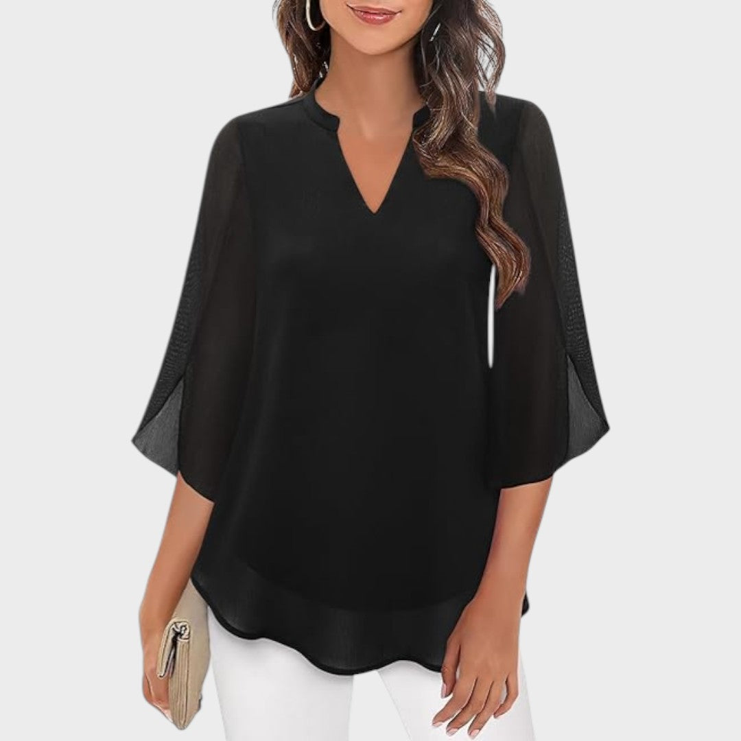 Emma | Stylische Damenbluse für Damen mit V-Ausschnitt und kurzen Ärmeln