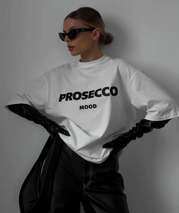 Mood | The Prosecco T-Shirt für Damen mit Rundhalsausschnitt und kurzen Ärmeln