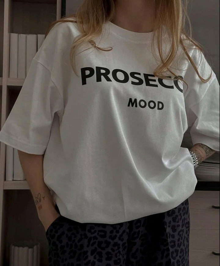 Mood | The Prosecco T-Shirt für Damen mit Rundhalsausschnitt und kurzen Ärmeln