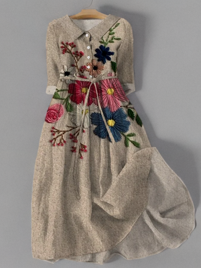 Sofia | Vintage Midikleid für Damen mit Taschen und Blumenmuster