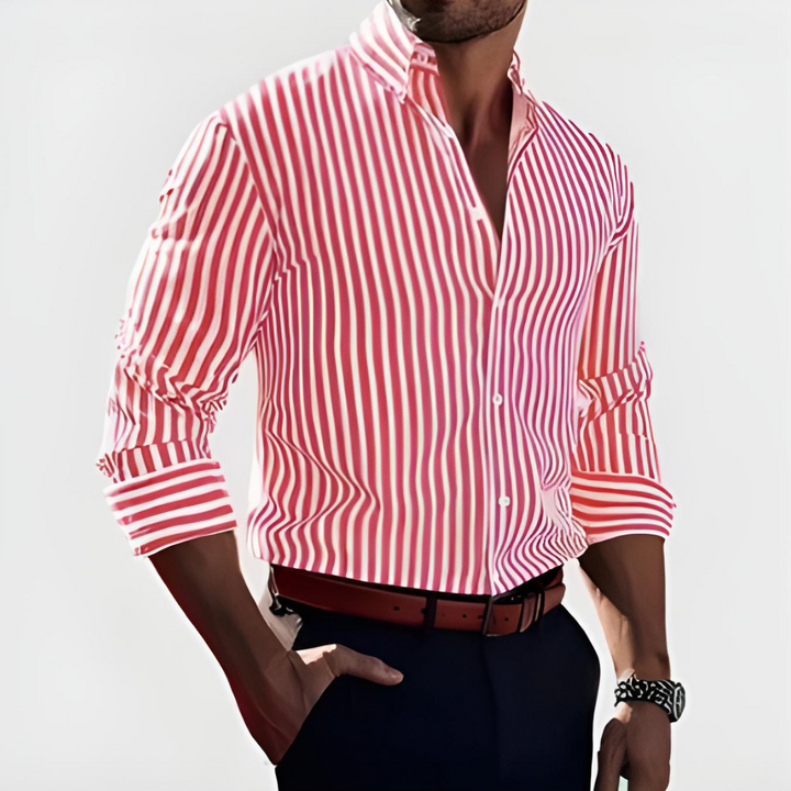 Riley | Elegantes gestreiftes Hemd für Herren mit Streifen und langen Ärmeln