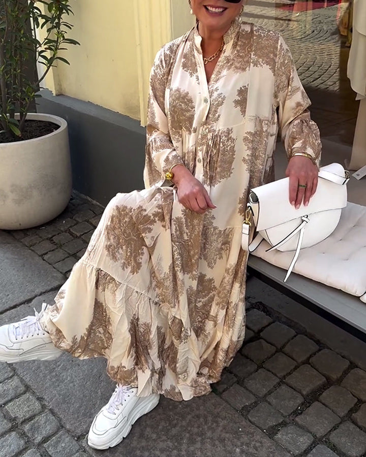 Diana | Bequemes Patchwork-Maxikleid für Damen mit V-Ausschnitt und langen Ärmeln