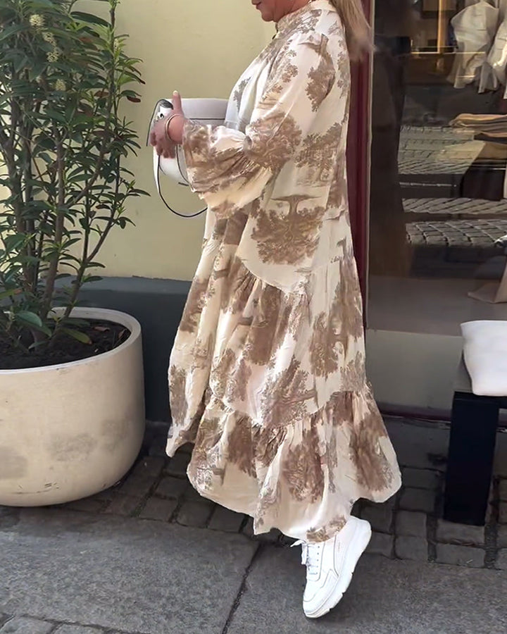 Diana | Bequemes Patchwork-Maxikleid für Damen mit V-Ausschnitt und langen Ärmeln