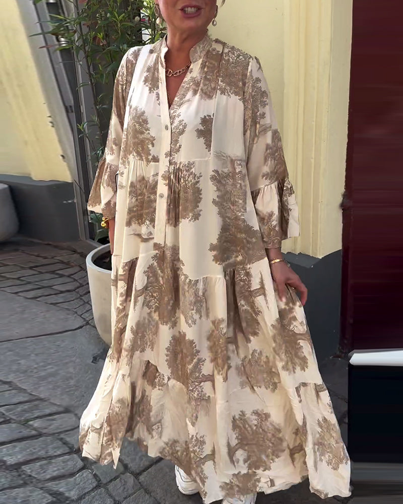 Diana | Bequemes Patchwork-Maxikleid für Damen mit V-Ausschnitt und langen Ärmeln
