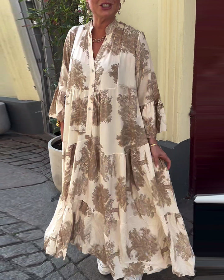 Diana | Bequemes Patchwork-Maxikleid für Damen mit V-Ausschnitt und langen Ärmeln
