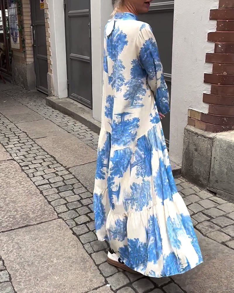 Diana | Bequemes Patchwork-Maxikleid für Damen mit V-Ausschnitt und langen Ärmeln