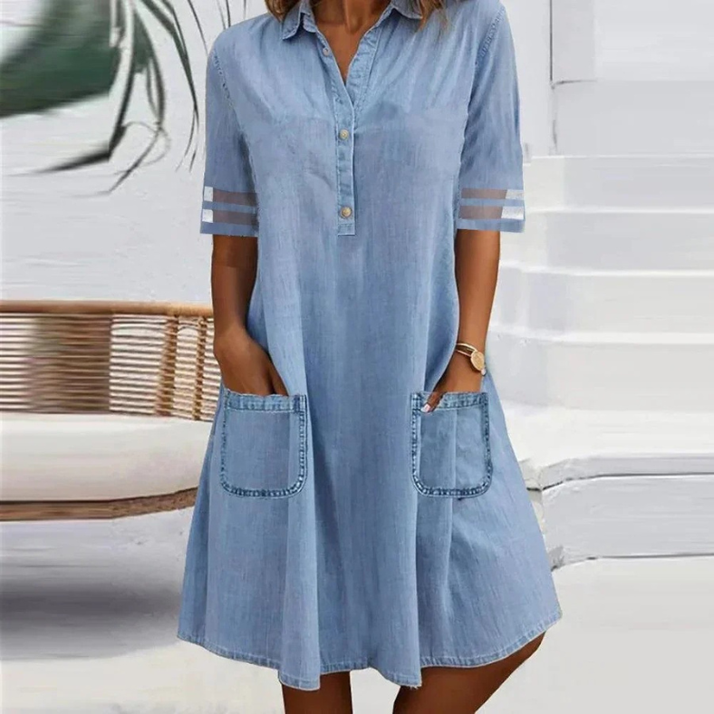 Jill | Denim-Minikleid für Damen mit Seitentaschen und kurzen Ärmeln