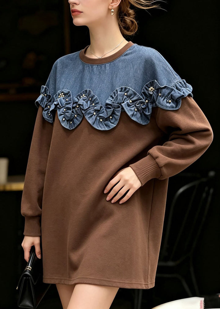 Pull pour femme à col rond et à volants