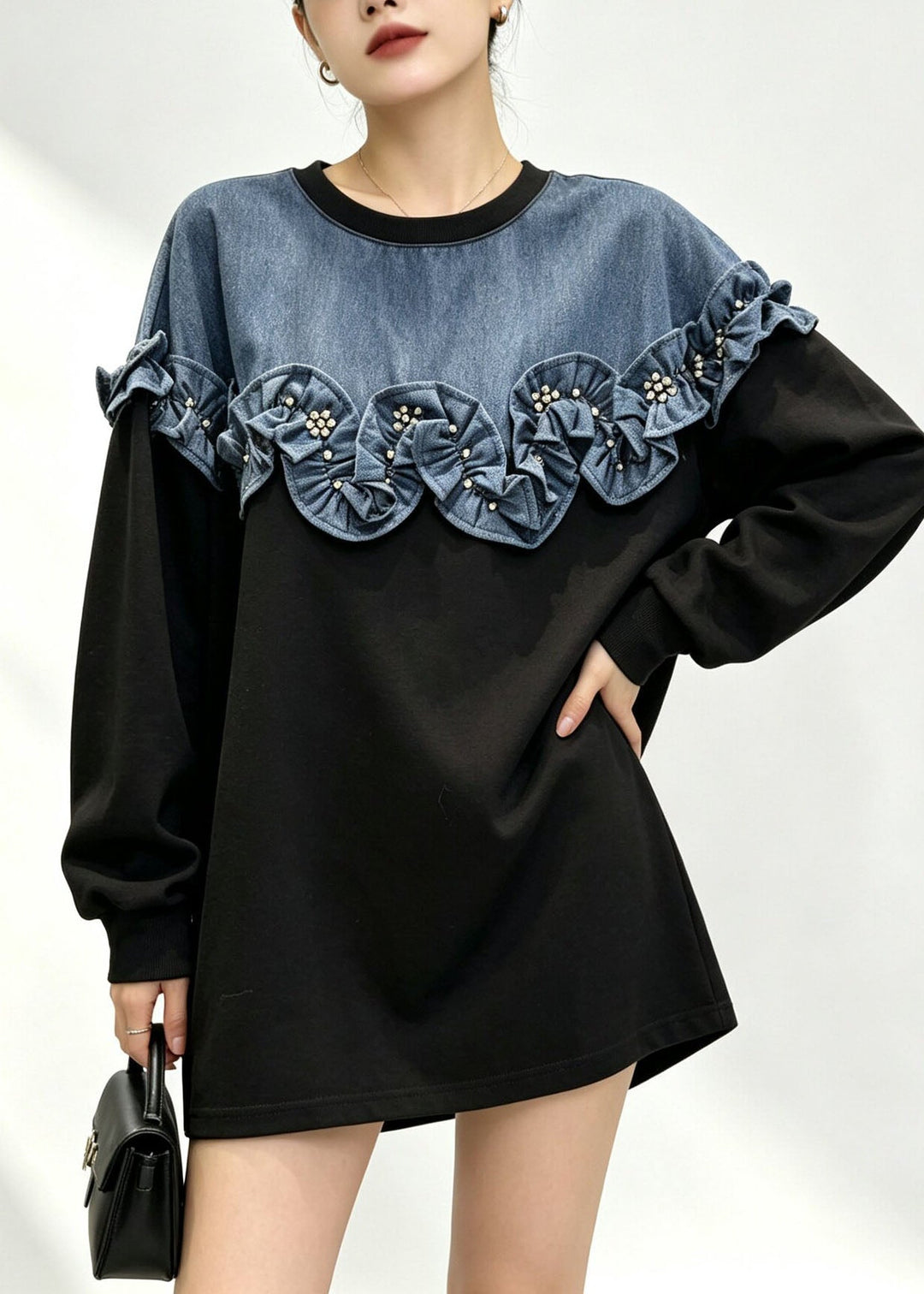 Pull pour femme à col rond et à volants