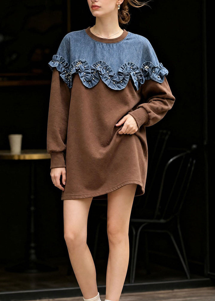Pull pour femme à col rond et à volants