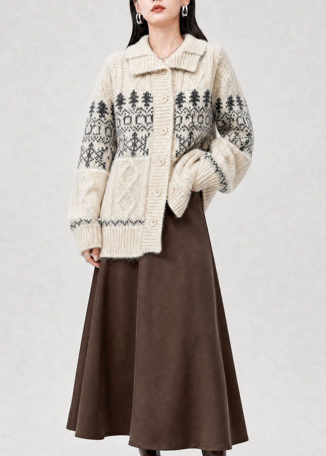 Cardigan pour femme à coupe ample avec col Claudine