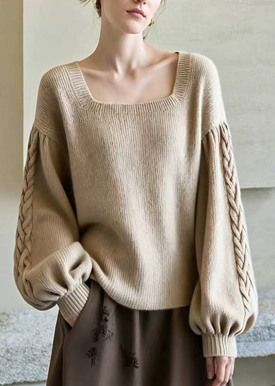 Jersey de mujer con mangas abullonadas y escote cuadrado