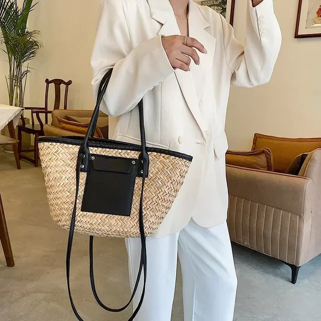 Torborg | Elegante Strohtasche für Damen mit akzenten