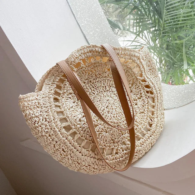 Arnora | Runde Geflochtene Handtasche für Damen mit Kunstledergriffen