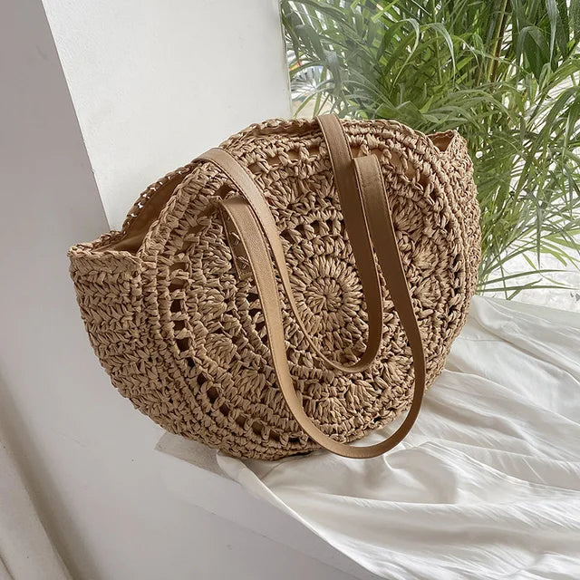 Arnora | Runde Geflochtene Handtasche für Damen mit Kunstledergriffen