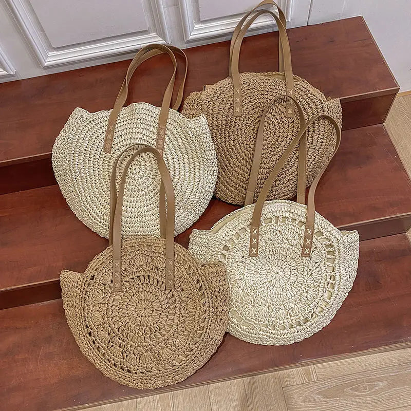 Arnora | Runde Geflochtene Handtasche für Damen mit Kunstledergriffen