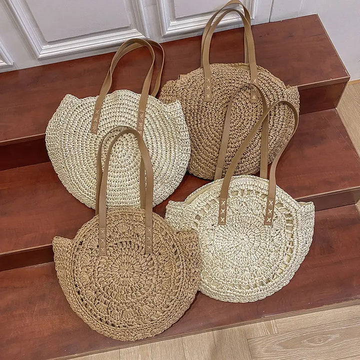 Arnora | Runde Geflochtene Handtasche für Damen mit Kunstledergriffen