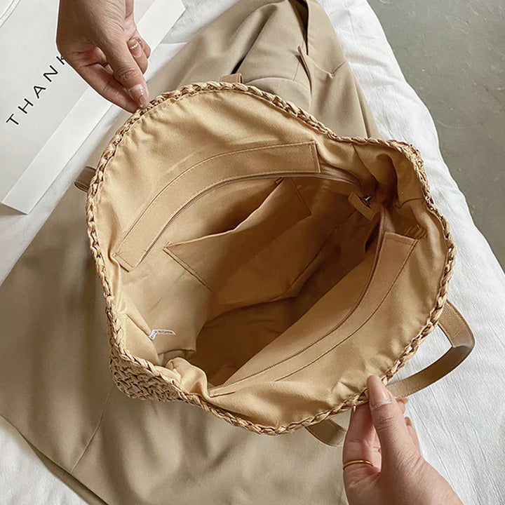 Arnora | Runde Geflochtene Handtasche für Damen mit Kunstledergriffen