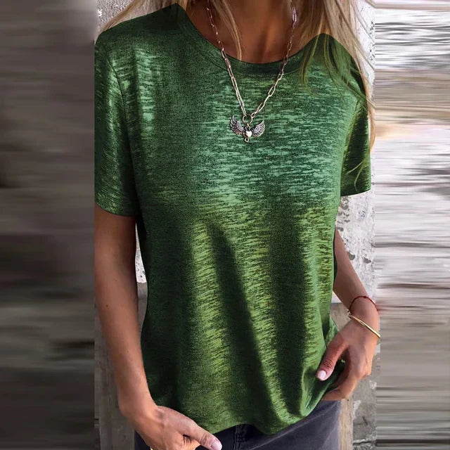Alicia Strahlende Metallbluse für Damen mit Rundhalsausschnitt und kurzen Ärmeln