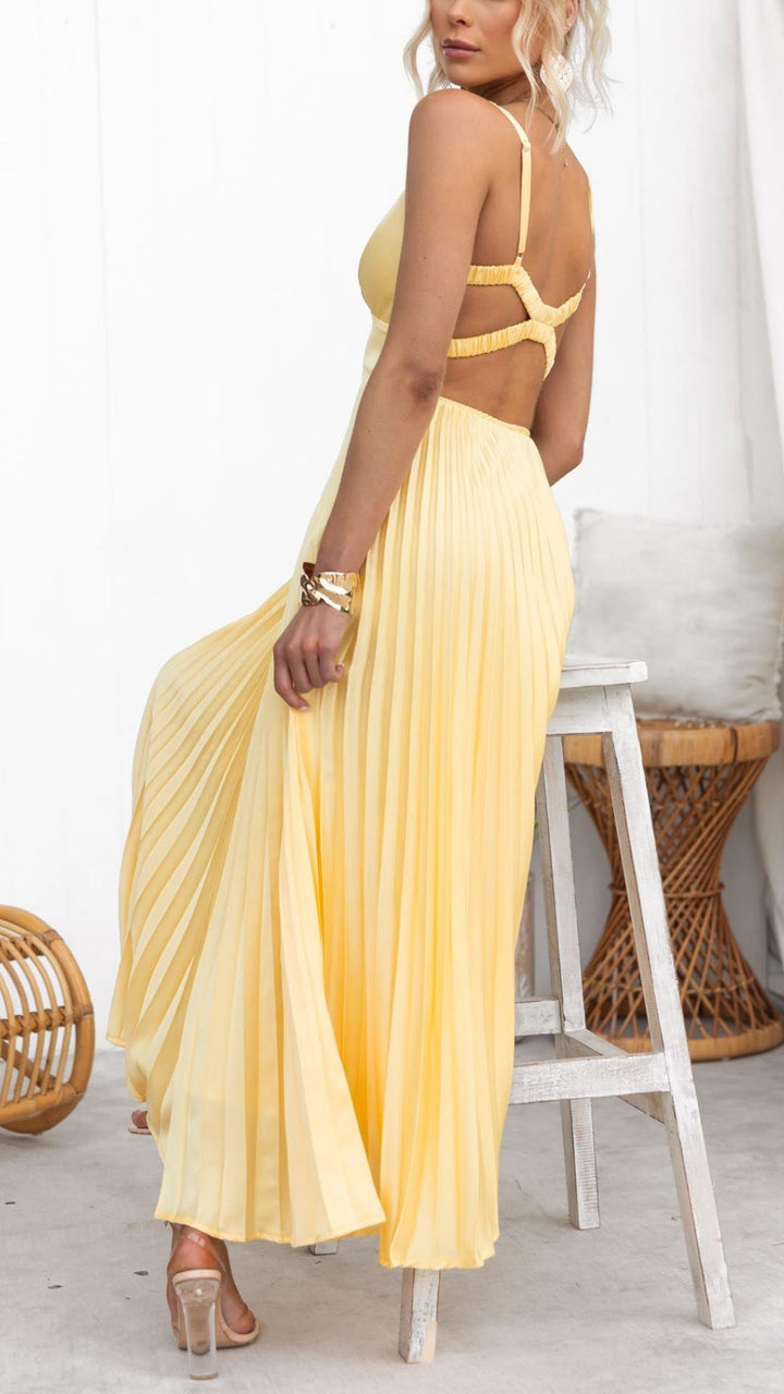 Nayeli | Elegantes Plissee V-Ausschnitt Maxikleid für Damen