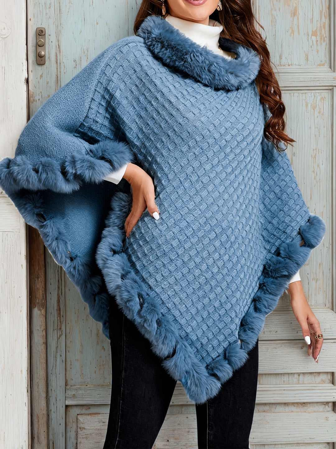 Damen Poncho mit Rautenmuster und Kragen