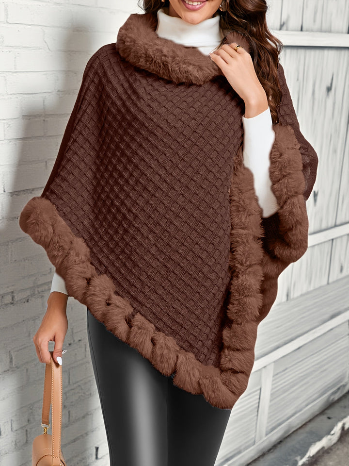 Damen Poncho mit Rautenmuster und Kragen